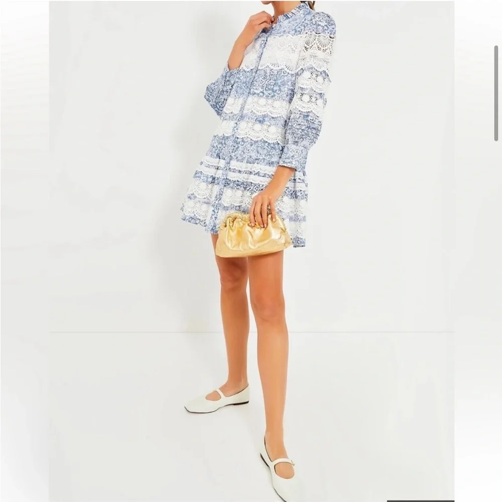 🤍HYACINTH HOUSE Lace Trim Blue Etched
Floral Emmie Mini Dress🩵 - Picture 10 of 11